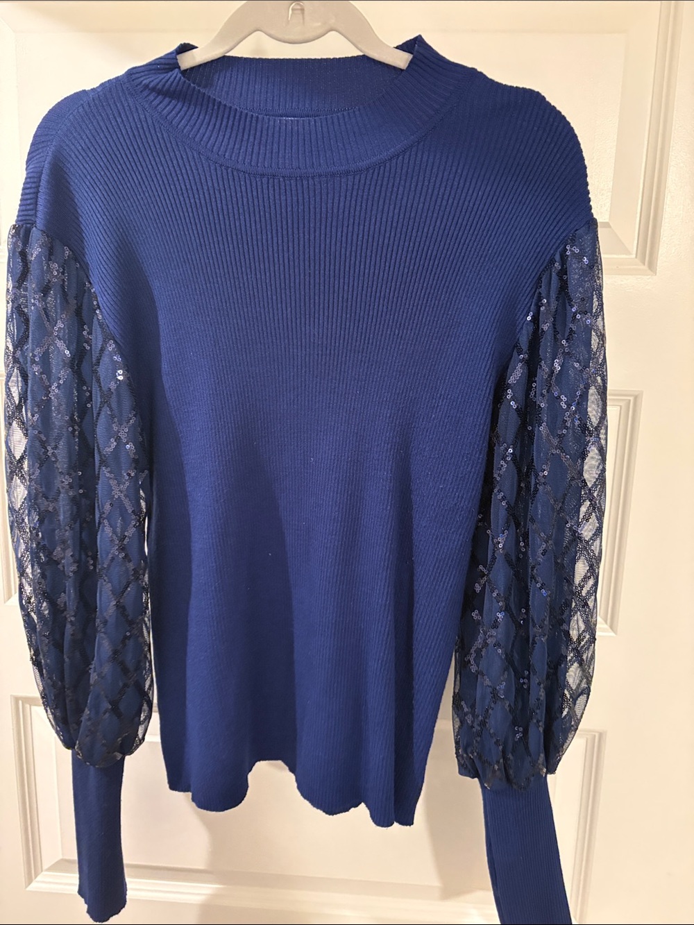 Cato Navy Ribbed Knit Top with Subtle Sheen